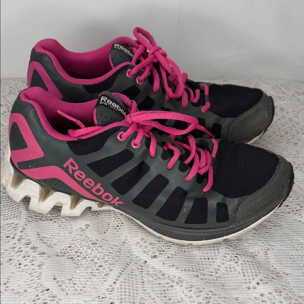 Reebok zig tech shark 3.0 pink black running shoes sz 8